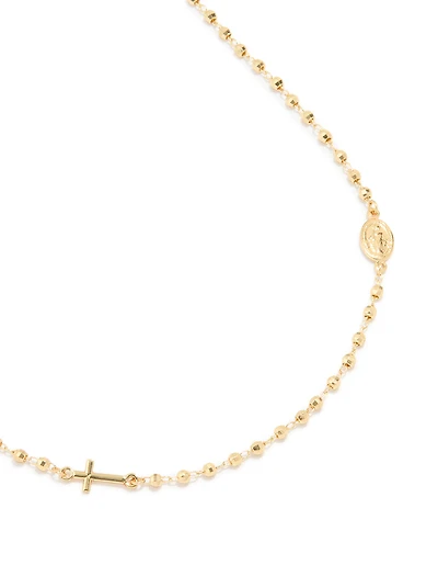Gold Plated Ball Chain Mary Cross Necklace