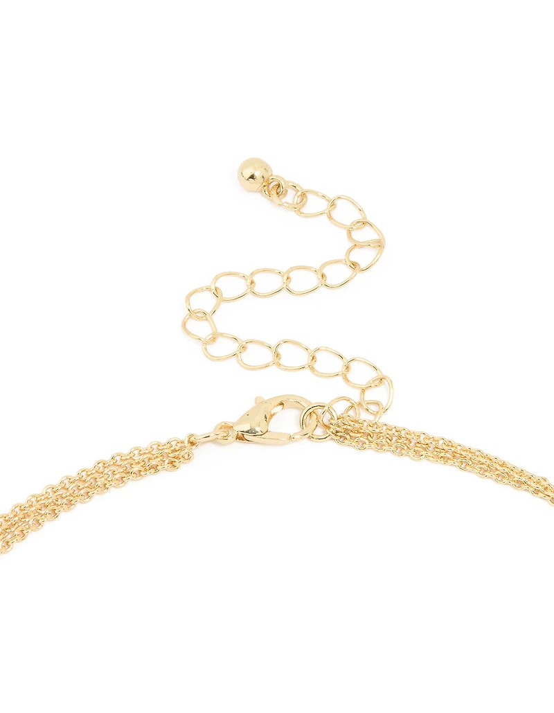Gold Plated Heart Oval Cross Layered Necklace