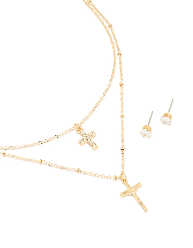 Gold Plated Beaded & Diamante Earrings & Necklace Pack