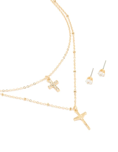 Gold Plated Beaded & Diamante Earrings & Necklace Pack