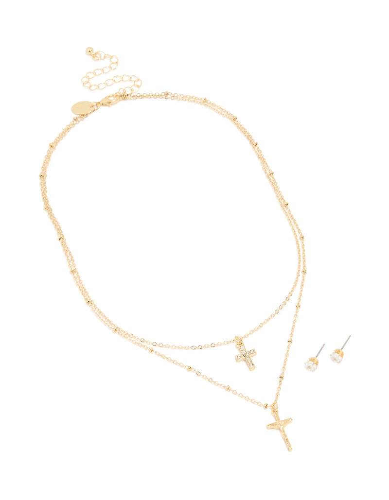Gold Plated Beaded & Diamante Earrings & Necklace Pack