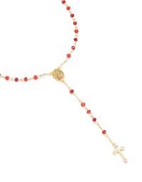 Gold Plated Red Beaded Cross Mary Lariat Necklace