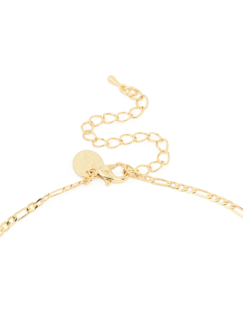Gold Plated Green Beaded Lariat Cross Necklace