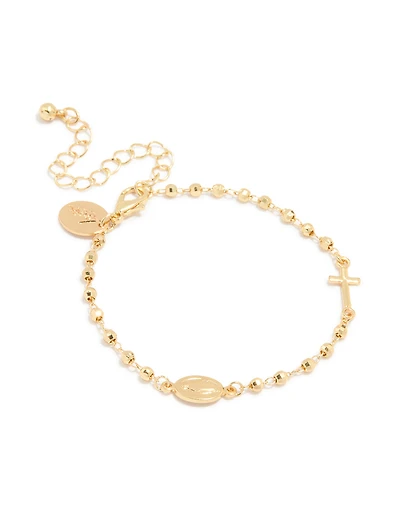 Gold Plated Ball Chain Cross & Mary Bracelet