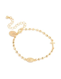 Gold Plated Ball Chain Cross & Mary Bracelet