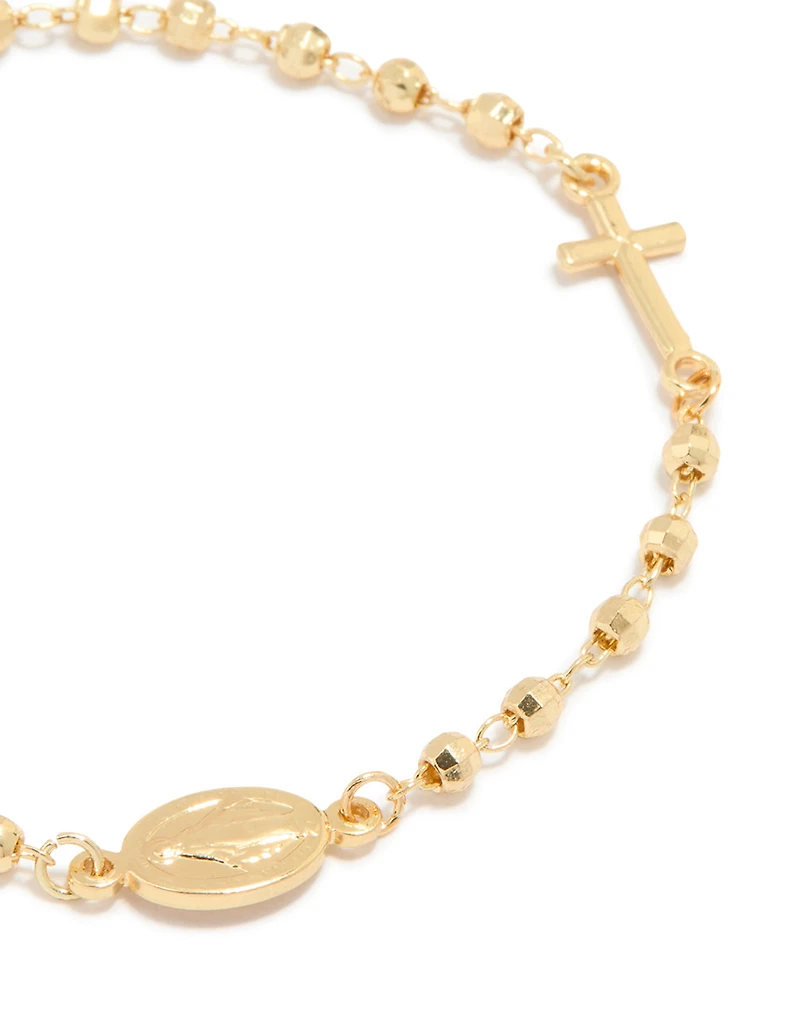 Gold Plated Ball Chain Cross & Mary Bracelet