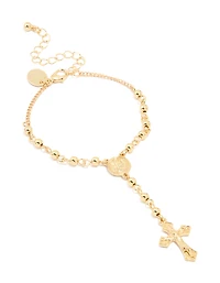 Gold Plated Beaded Cross Lariat Bracelet