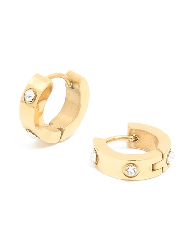 Gold Plated Surgical Steel Cubic Zirconia Chunky Hoop Earrings