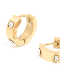 Gold Plated Surgical Steel Cubic Zirconia Chunky Hoop Earrings