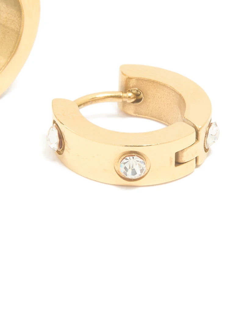 Gold Plated Surgical Steel Cubic Zirconia Chunky Hoop Earrings