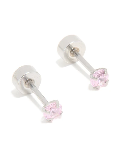 Kids Surgical Steel Cubic Zirconia Flat Back Earrings