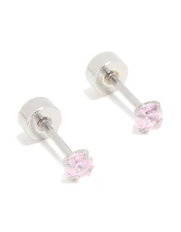 Kids Surgical Steel Cubic Zirconia Flat Back Earrings