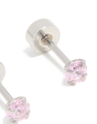 Kids Surgical Steel Cubic Zirconia Flat Back Earrings