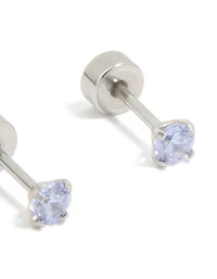 Kids Surgical Steel Cubic Zirconia Flat Back Earrings