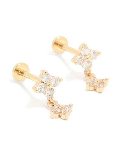 Gold Plated Surgical Steel Cubic Zirconia Flower Flat Back Earrings
