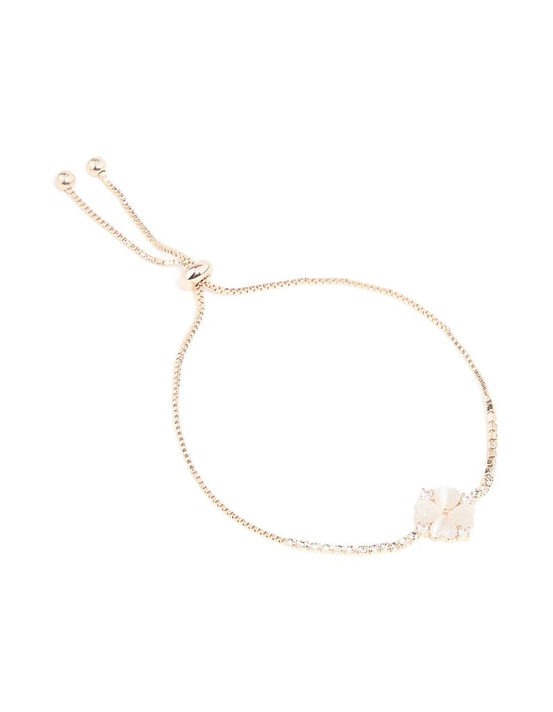 Rose Gold Plated Cubic Zirconia Flower Toggle Bracelet