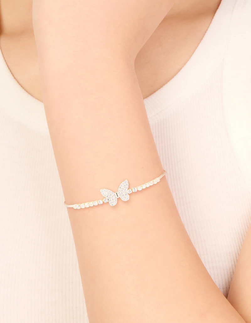 Rose Gold Plated Cubic Zirconia Butterfly Toggle Bracelet
