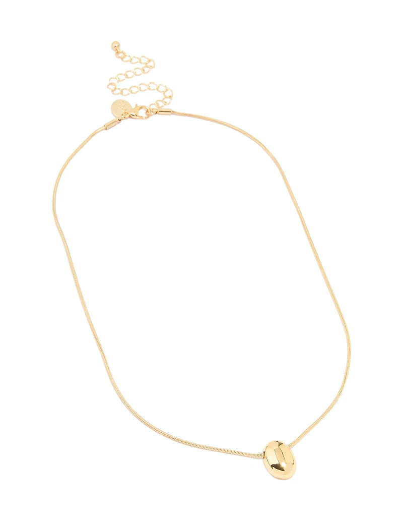 Gold Plated Snake Chain Small Oval Pendant Necklace