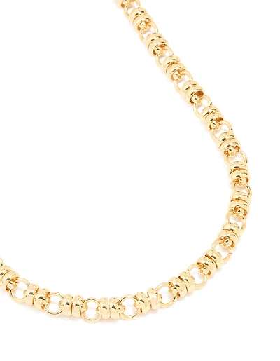 Gold Plated Fancy Flower Beaded Chain Necklace