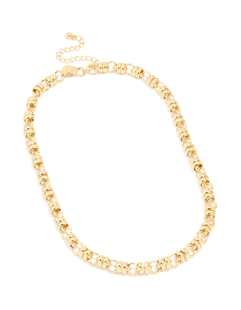 Gold Plated Fancy Flower Beaded Chain Necklace