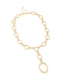Gold Plated Oval Link Hammered Large Y-Necklace