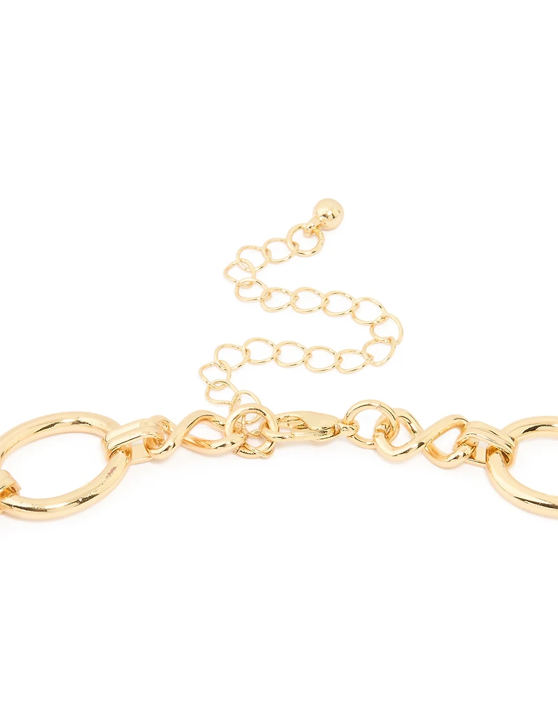 Gold Plated Oval Link Hammered Large Y-Necklace