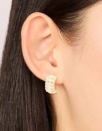 Gold Plated Mixed Cubic Zirconia Medium Hoop Earrings