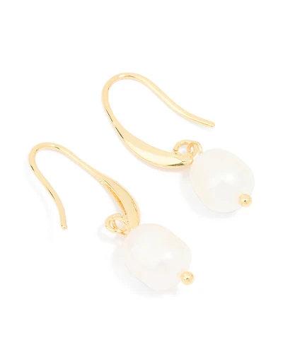 Gold Plated Freshwater Pearl Medium Hook Earrings