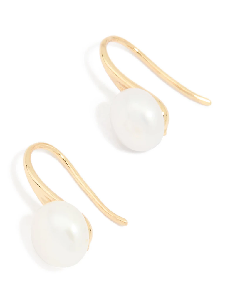 Gold Plated Freshwater Pearl Small Hook Earrings