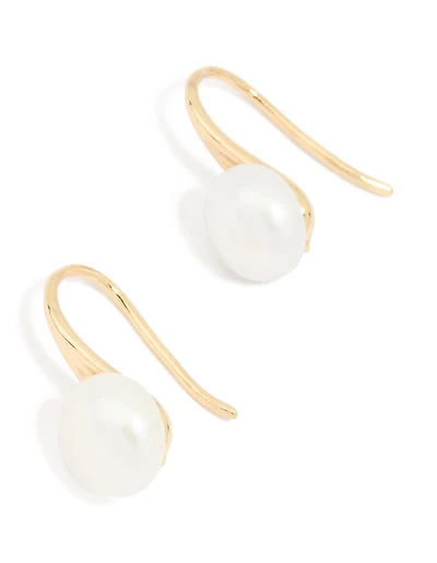 Gold Plated Freshwater Pearl Small Hook Earrings