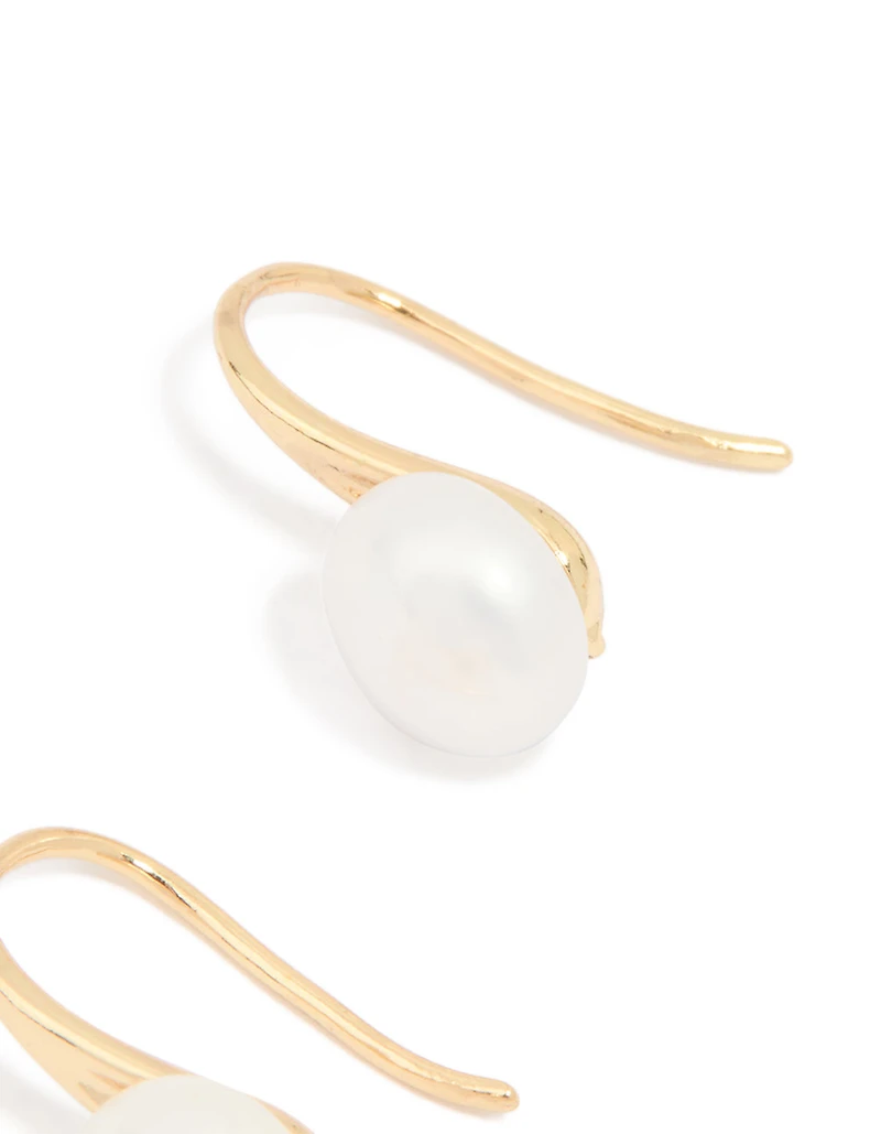 Gold Plated Freshwater Pearl Small Hook Earrings
