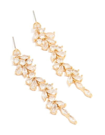 Gold Plated Cubic Zirconia Vine Drop Earrings