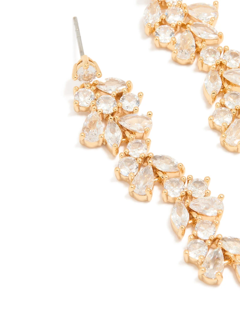 Gold Plated Cubic Zirconia Vine Drop Earrings