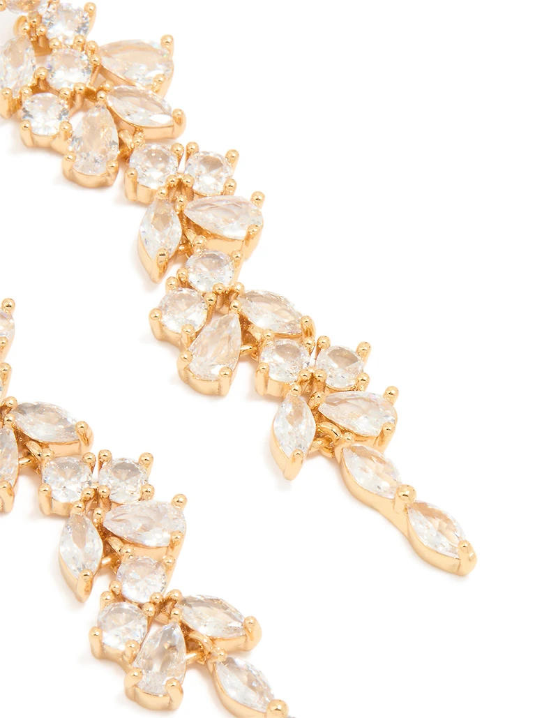 Gold Plated Cubic Zirconia Vine Drop Earrings