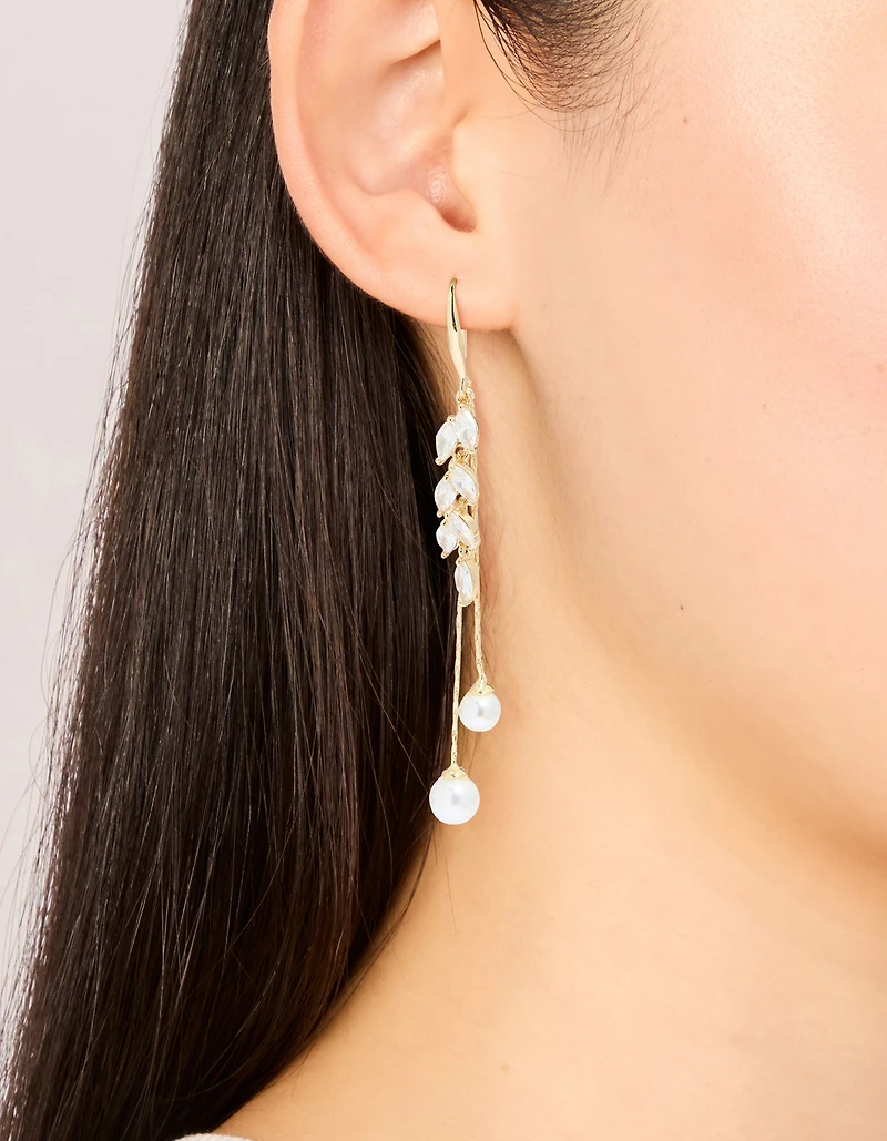 Gold Plated Cubic Zirconia Double Pearl Hook Earrings