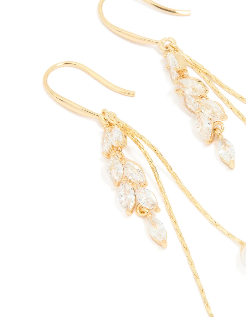 Gold Plated Cubic Zirconia Double Pearl Hook Earrings
