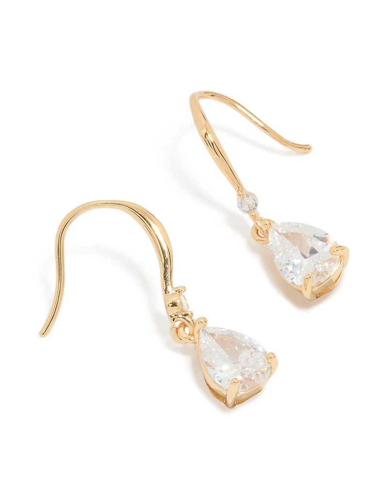 Gold Plated Cubic Zirconia Teardrop Hook Earrings