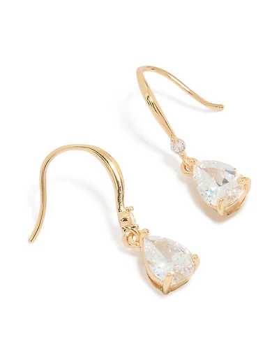 Gold Plated Cubic Zirconia Teardrop Hook Earrings