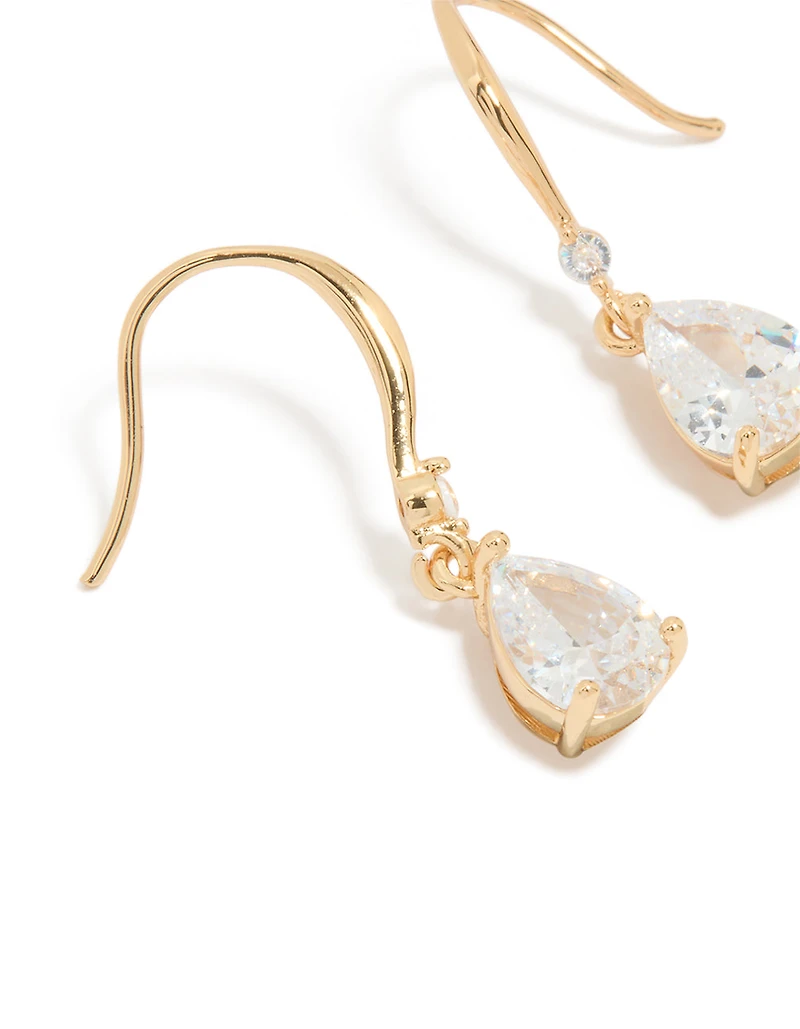 Gold Plated Cubic Zirconia Teardrop Hook Earrings