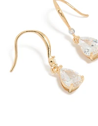 Gold Plated Cubic Zirconia Teardrop Hook Earrings