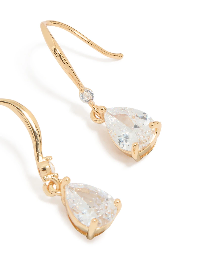 Gold Plated Cubic Zirconia Teardrop Hook Earrings