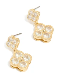 Gold Plated Cubic Zirconia Small & Medium Flower Earrings
