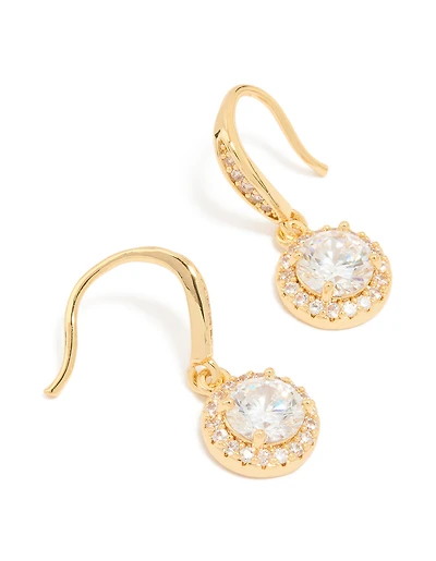 Gold Plated Cubic Zirconia Small Halo Hook Earrings