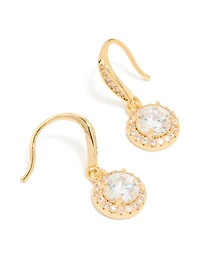 Gold Plated Cubic Zirconia Small Halo Hook Earrings