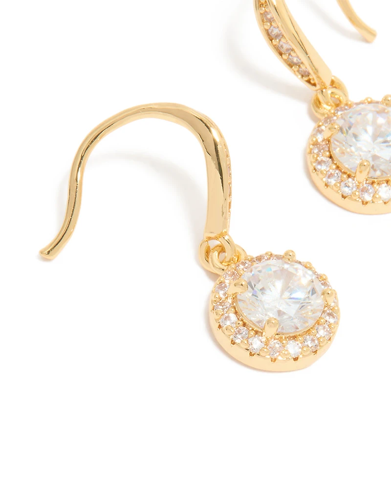 Gold Plated Cubic Zirconia Small Halo Hook Earrings