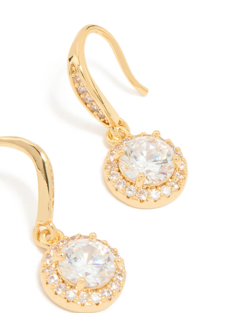 Gold Plated Cubic Zirconia Small Halo Hook Earrings