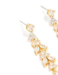 Gold Plated Cubic Zirconia Elongated Vine Drop Earrings