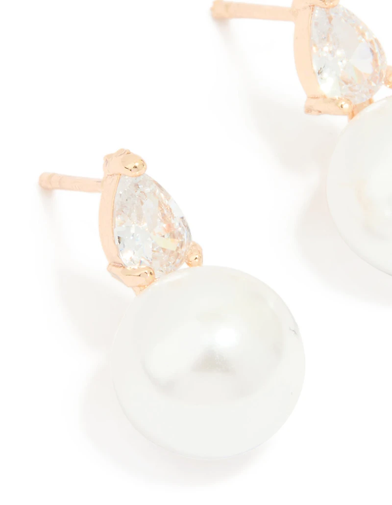 Gold Plated Cubic Zirconia & Pearl Teardrop Earrings