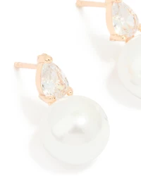 Gold Plated Cubic Zirconia & Pearl Teardrop Earrings