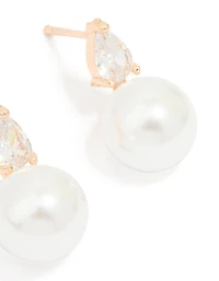 Gold Plated Cubic Zirconia & Pearl Teardrop Earrings
